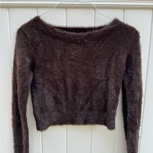 Brown Fuzzy Cropped Sweater